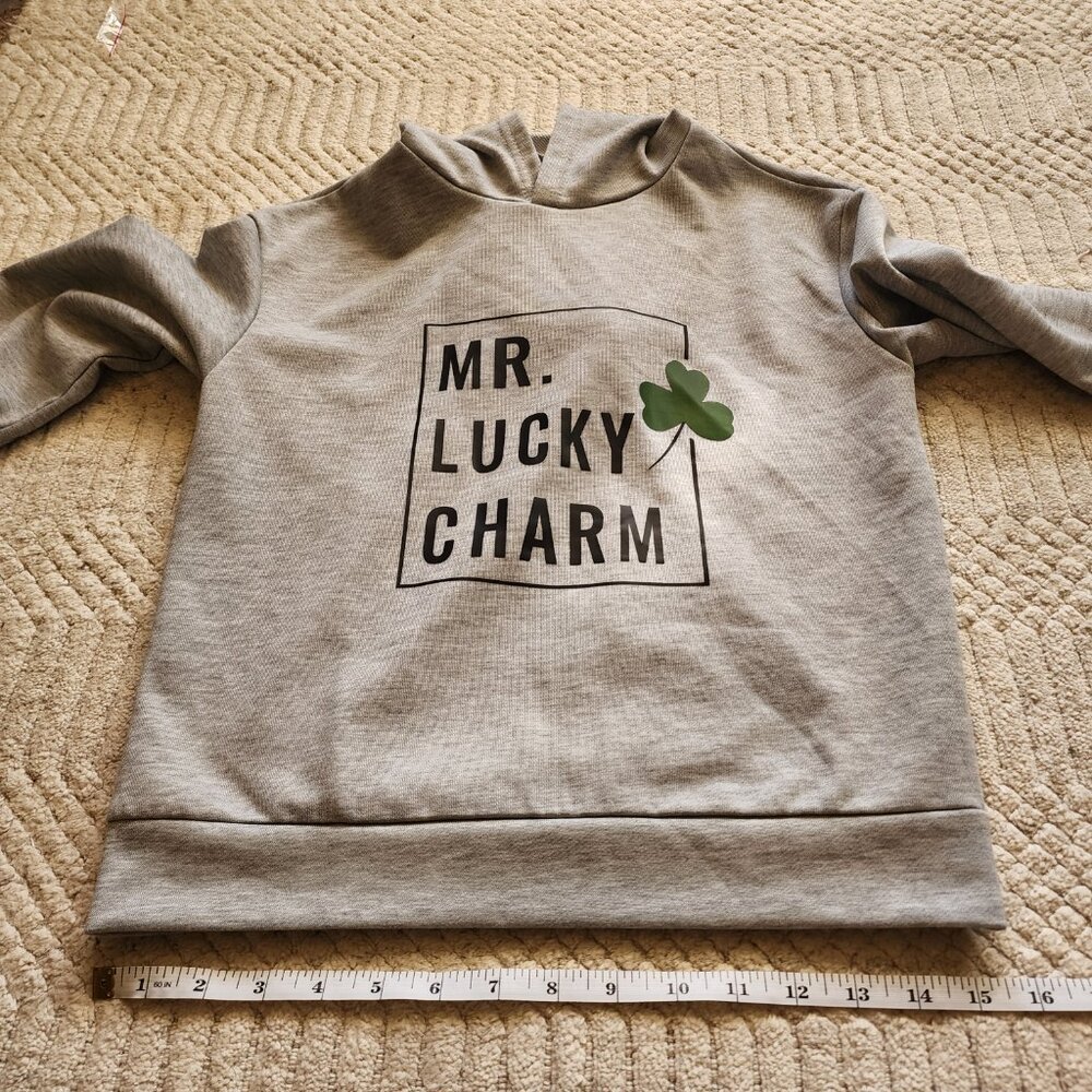 Kids Gray “MR. LUCKY CHARM” Shamrock Hoodie Size L - Picture 8 of 16